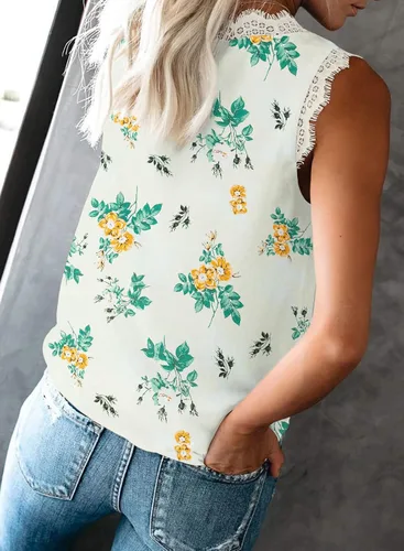 Vista 112 de VIISHOW - Camiseta sin mangas, sexy, con cuello en V y bordes de encaje para mujer, camisola de vestir, camisas de gasa, sin mangas, casuales