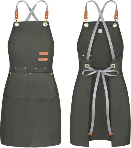 Vista 12 de Delantal de chef BeLuyi con babero, delantal de herramientas para hombre y mujer con tiras cruzadas en la espalda y 4 bolsillos para cocina