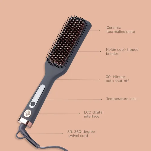 Vista 3 de Hairitage Cepillo alisador de cerámica con calefacción para soplados, voluminizador y alisado, cepillo antiencrespamiento para cabello suave