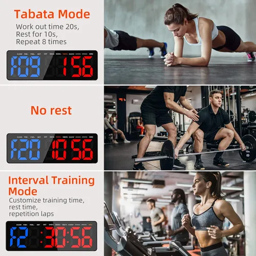 Vista 3 de Reloj temporizador de gimnasio de 13 pulgadas, temporizador de intervalos de entrenamiento con control remoto, cronómetro de cuenta regresiva