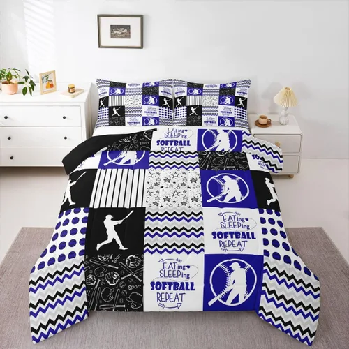 Vista 39 de Erosebridal Softball Comforter Set Patchwork Buffalo Plaid Twin Bedding Sets for Girls Kids Teens Child Galaxy Stars Ball Game Baseball Comforter