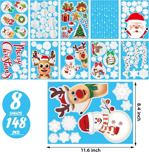 Vista 2 de Calcomanías de Navidad para ventana, de doble cara, copos de nieve, calcomanías para ventana de vidrio, Navidad, vacaciones, hogar, oficina, escuela