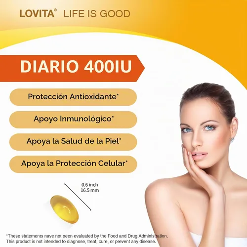 Vista 3 de LOVITA Vitamina E 400 UI cápsulas blandas veganas, vitamina E natural 268 mg (como D alfa tocoferol), para piel sana, cabello, uñas, antioxidantes