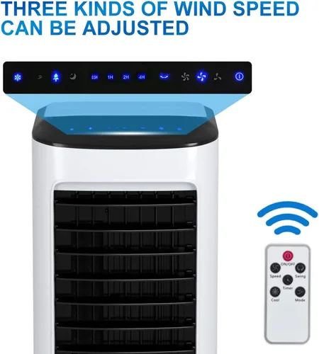 Vista 6 de Enfriador evaporativo de 29 pulgadas, ventilador de refrigeración portátil 3 en 1 con humidificador, control remoto, 2 paquetes de hielo y tanque