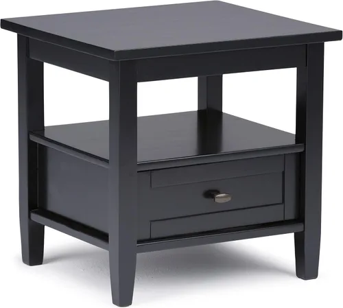 Vista 44 de SIMPLIHOME - Mesa lateral estrecha rectangular Warm Shaker, de madera maciza, de 14 pulgadas de ancho, estilo transicional, color negro, para sala