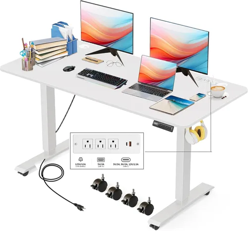 Vista 18 de Escritorio eléctrico de altura ajustable de pie, escritorio de sentarse y pararse de 48 x 24 pulgadas con toma de corriente, 2 puertos USB, 3 tomas