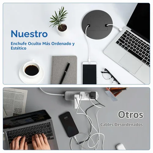 Vista 7 de Kit de Salida Eléctrica de Piso Empotrado, Receptáculo Dúplex Circular Oculto Resistente a Manipulaciones 20A, Caja de Cubierta de Salida Eléctrica