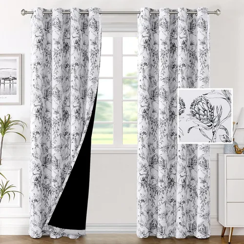 Vista 14 de H.VERSAILTEX - Cortinas 100% blackout con estampado floral de cattleyas, 45 pulgadas de largo, juego de 2 paneles térmicos con forro negro, a prueba