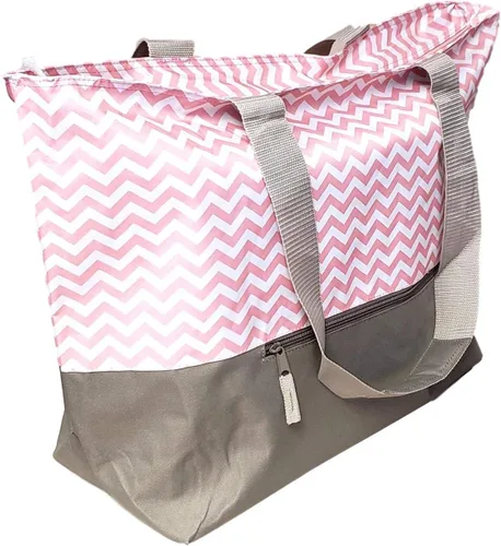 Vista 5 de Bolsa de fin de semana con estampado de cheurón XL con asas de malla y bolsillo exterior con cremallera