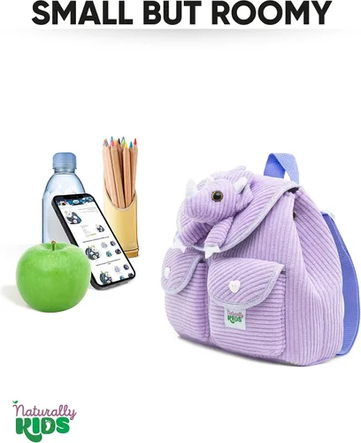 Vista 6 de Naturally KIDS Mini mochila de dinosaurio - Mochila muy pequeña para niñas y niños - Juguetes de dinosaurio para niños de 3 a 5 años - Mochila