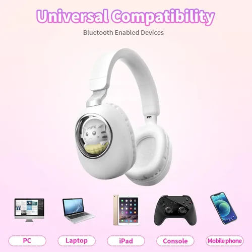 Vista 2 de Auriculares inalámbricos con luces LED, auriculares para niños con Bluetooth iluminado sobre la oreja con micrófono y tarjeta SD para la escuela