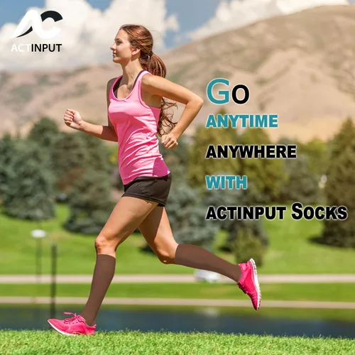 Vista 13 de ACTINPUT 8 pares de calcetines de compresión para mujeres y hombres, medias de compresión de apoyo para médicos, correr, atletismo