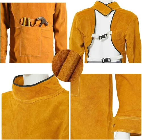Vista 9 de Leather Welding Apron with Sleeves,Heavy Duty Welding Jacket,Heat Flame Resistant Welder Apron for Men