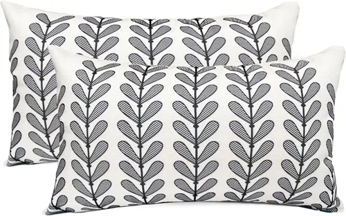 Vista 61 de Juego de 2 fundas de almohada decorativas negras boho 16x16 pulgadas, fundas de almohada de lino modernas estilo bohemia campestre para exteriores