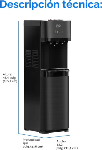 Vista 9 de Brio Dispensador de agua de carga inferior autolimpiante, acero inoxidable negro, 3 ajustes de temperatura, agua caliente, habitación y fría