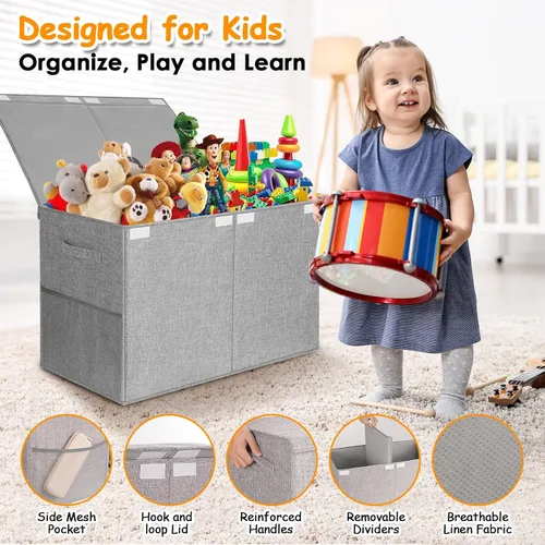 Vista 5 de Caja grande de juguetes con tapa, organizador de almacenamiento de juguetes para niños y niñas, canasta grande de juguetes para sala de estar, sala