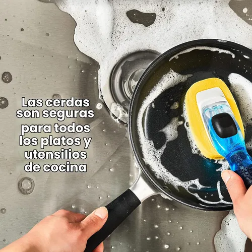 Vista 2 de OXO Good Grips Soap Dispensing Dish Sponge Exfoliante de platos, seguro para todos los utensilios de cocina, jabón con botón, fácil de rellenar