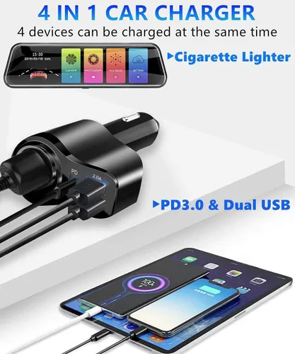 Vista 3 de 4 en 1 cargador del coche del USB C, adaptador multi del encendedor del PD3.0