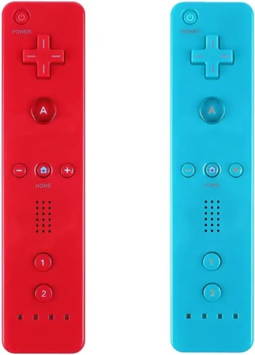 Vista 2 de Poulep Gesture Controller and Nunchuck Joystick with Silicone Case for Wii Wii U Console (red + Light Blue)