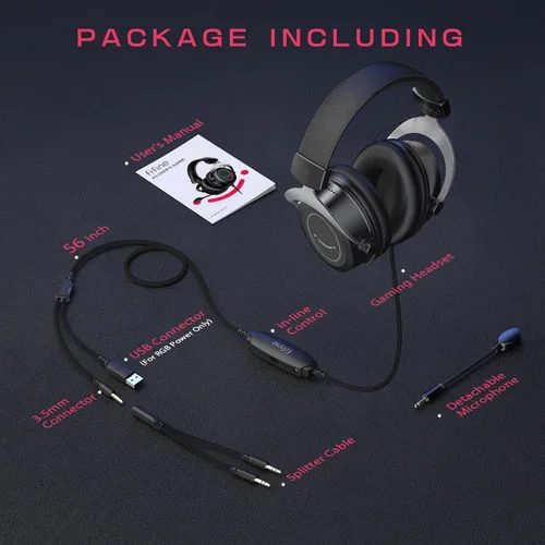 Vista 8 de FIFINE Auriculares RGB para juegos, cómodos auriculares sobre la oreja con micrófono, conexión de conector de audio con cable, auriculares de cuero