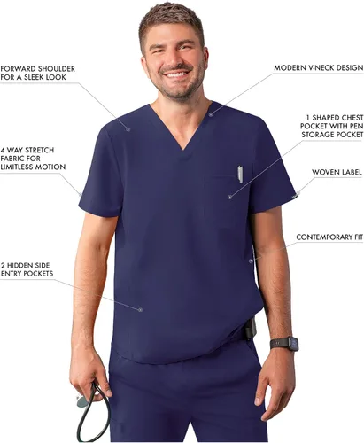 Vista 3 de Adar Addition Scrubs - Camisa médica moderna con cuello en V y múltiples bolsillos