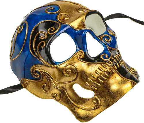 Vista 3 de ILOVEMASKS - Máscara veneciana para Halloween, diseño de calavera de azúcar muerto, para adultos, Halloween, máscara de cráneo, máscara