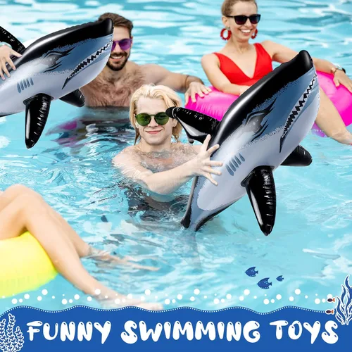 Vista 5 de Animales inflables de 32 pulgadas, diseño de tiburón, flotador, flotador, piscina, para adolescentes, adultos, océano, playa, suministros de fiesta