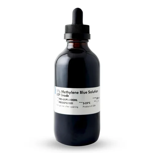 Vista 2 de Solución azul de metileno al 1% con gotero - Grado USP/Pharma - Líquido filtrado de 1 μm - 3.4 fl oz
