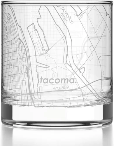 Vista 37 de Well Told Vaso de rocas grabado con mapa de Akron, Ohio, cristalería estilo antiguo (325ml, transparente) Vaso de bourbon grabado, regalos