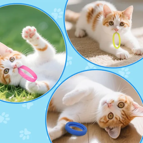 Vista 4 de Juguetes para gatos 24 piezas, juguete de goma para morder para gatos, juguetes interactivos para gatos para pasar el tiempo, pulseras coloridas