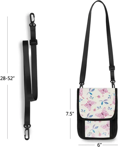 Vista 4 de NFMILI Cartera mágica con diseño de mariposas rosadas para el cuello, monedero con bloqueo RFID, cartera cruzada para teléfono celular, tarjetero
