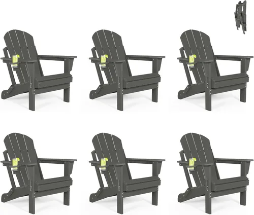 Vista 24 de Sillas Adirondack plegables – Silla Adirondack de plástico con soporte para tazas, sillas para exteriores resistentes a la intemperie para Negro