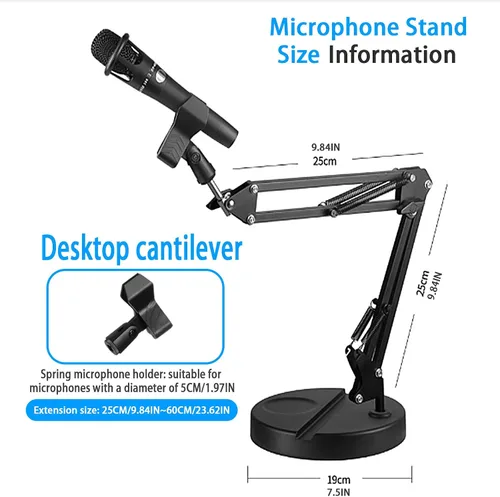 Vista 3 de Soporte de micrófono de brazo de escritorio, soporte de micrófono de escritorio ajustable mejorado con clip de micrófono de resorte para micrófonos
