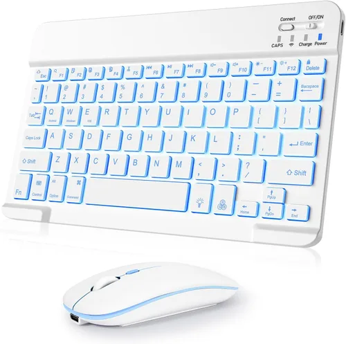 Vista 10 de Combo de teclado y mouse inalámbricos, teclado y mouse Bluetooth recargables con retroiluminación de 7 colores y receptor USB inalámbrico de 2.4