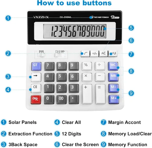 Vista 7 de Calculadora de escritorio, números grandes, batería de alimentación bidireccional y calculadoras solares de escritorio, botones grandes fáciles