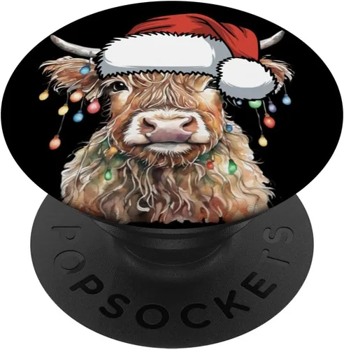 Vista 6 de Divertidas luces navideñas de vaca escocesa de las tierras altas de Navidad, cabeza de Papá Noel, PopSockets MagSafe PopGrip para iPhone