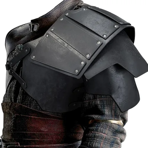 Vista 2 de HiiFeuer Armadura de hombro de cuero sintético vikingo, armadura de hombro de caballero medieval retro para LARPCosplay