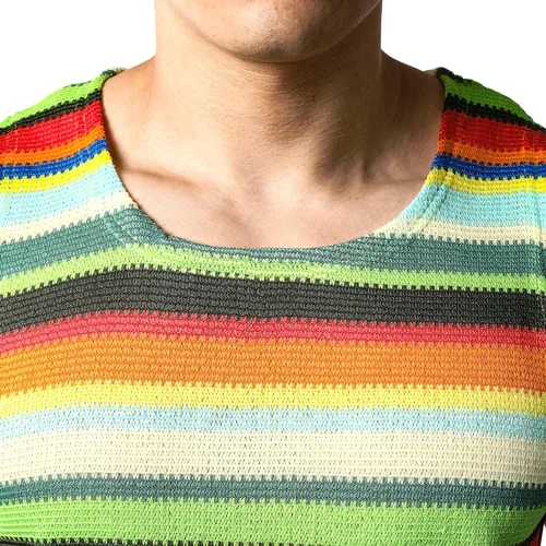Vista 4 de JOGAL Camisas sin mangas a rayas arcoíris para hombre, camisetas sin mangas casuales multicolor