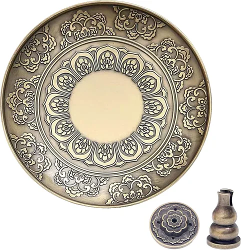 Vista 8 de Juego de soporte para quemador de incienso de cobre, cuenco de cobre martillado para uso en altar, plato de joyería, rituales, incienso, manchas