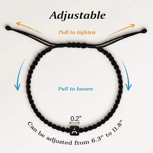 Vista 6 de Pulseras de cuerda con inicial para mujeres, hombres, adolescentes, niñas, niños, hechas a mano, pulsera trenzada de cuerda minimalista