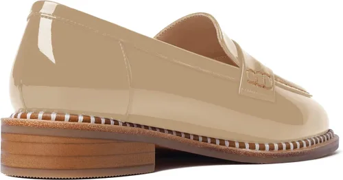 Vista 5 de FOGEENA Mocasines de tacón bajo para mujer, estilo casual, puntera redonda, de charol grueso, de 1 pulgada