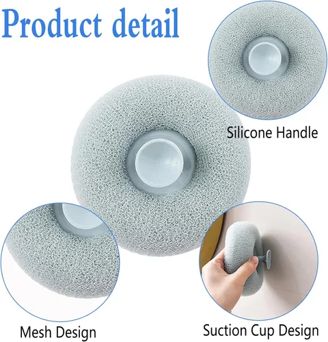 Vista 4 de 4 cepillos de ducha exfoliantes, cepillo de limpieza de esponja de baño súper suave, cepillo de limpieza de esponja de baño exfoliante para masaje