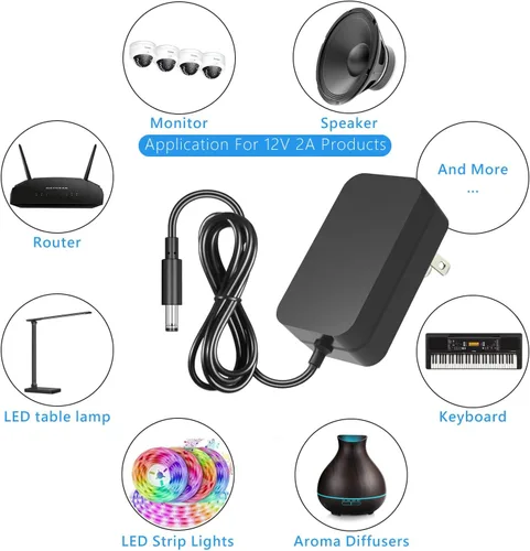 Vista 10 de Adaptador de corriente DC12 V 2A, SANSUN transformadores de AC100-240 V a DC12 V, fuente de poder de conmutación para tiras de luces LED de 12 V
