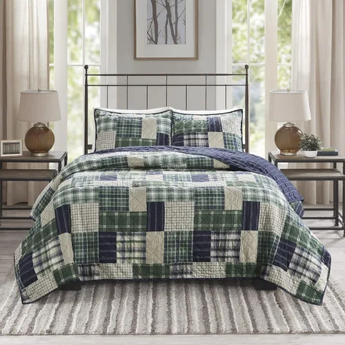 Vista 9 de Madison Park - Colcha reversible Cabin Lifestyle con diseño a cuadros para todas las estaciones, juego de ropa de cama transpirable, fundas a juego