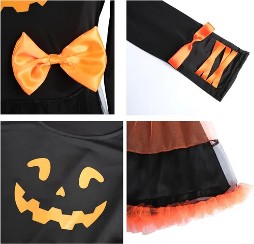 Vista 5 de LTAKK Pumpkin Dress Girl Kawaii Pumpkin Theme Costumes Kids for Halloween with Pumpkin Headband