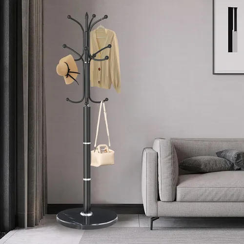 Vista 8 de Perchero de Metal con Soporte, Perchero Moderno Independiente con Base de Mármol Natural, Perchero y Árbol de Pasillo para Colgar en Entrada