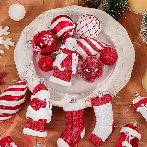 Vista 3 de Alupssuc Juego de 112 adornos de bolas de Navidad, bolas de plástico inastillables, pingüino de Navidad, oso polar para árbol de Navidad