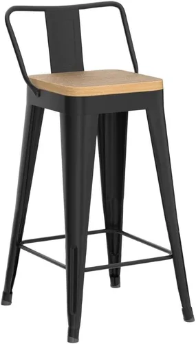 Vista 4 de WENTMENT Juego de 4 taburetes de bar de metal con respaldo extraíble de 24 pulgadas con asiento de madera, color negro