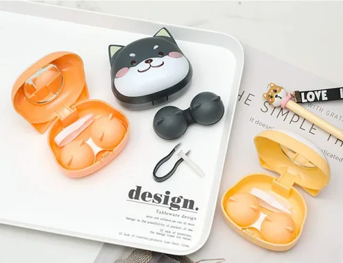 Vista 6 de Rain House Paquete de 2 bonitas fundas para lentes de contacto, caja de almacenamiento para lentes de contacto Shiba Inu, soporte portátil