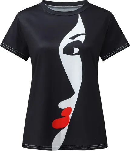 Vista 3 de Blusas básicas con estampado digital 3D de retrato para mujer diseño de cara fresca cuello redondo camisetas para mujer